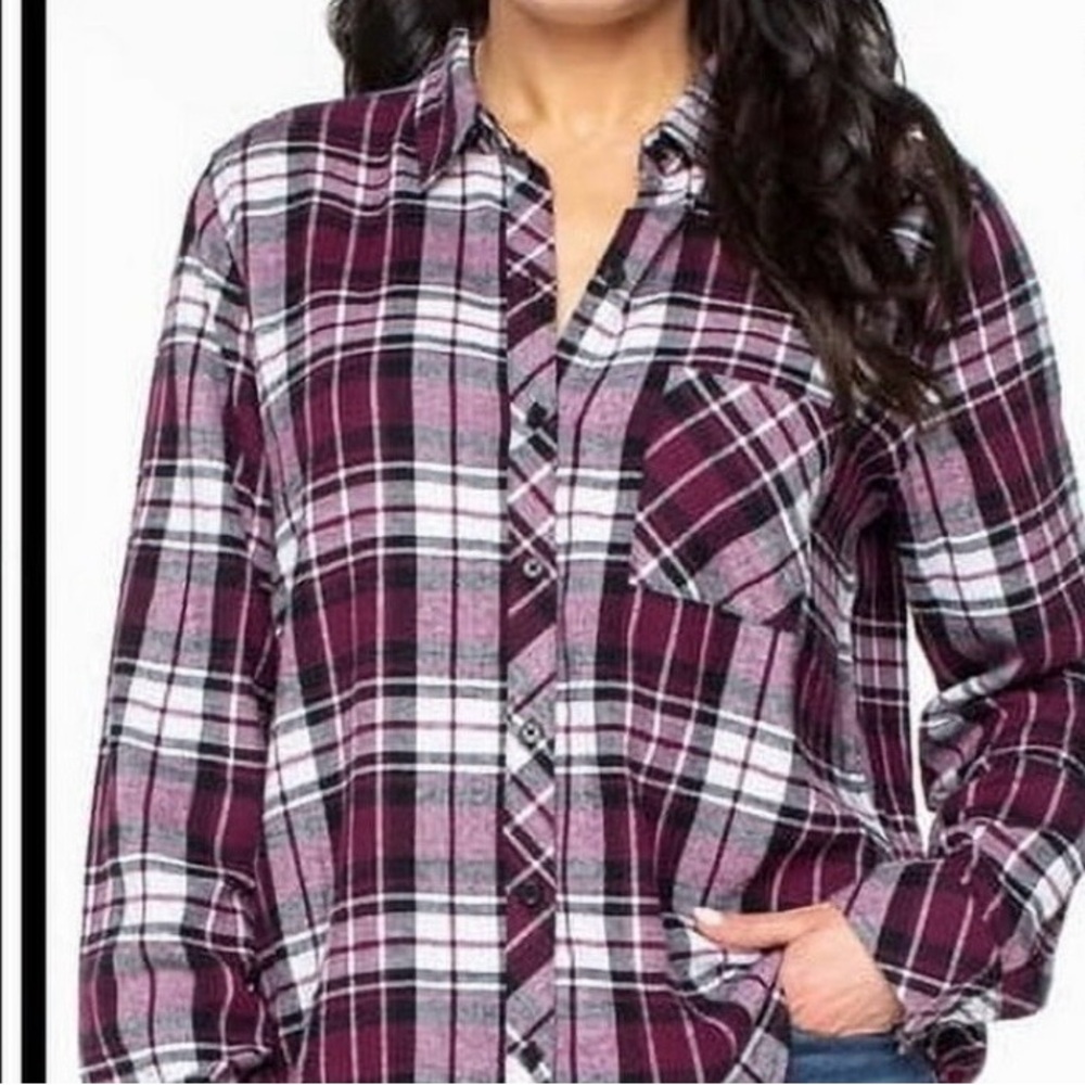Burgundy, black  and White Plaid Shirt